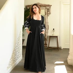 BLACK IRISH EMBROIDERED COTTON DRESS